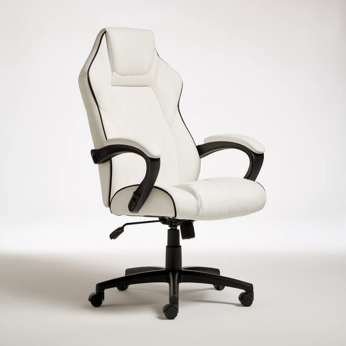 Obrotowy fotel biurowy z ekoskóry PU biało-czarny 65 x 65 x 117–127 cm