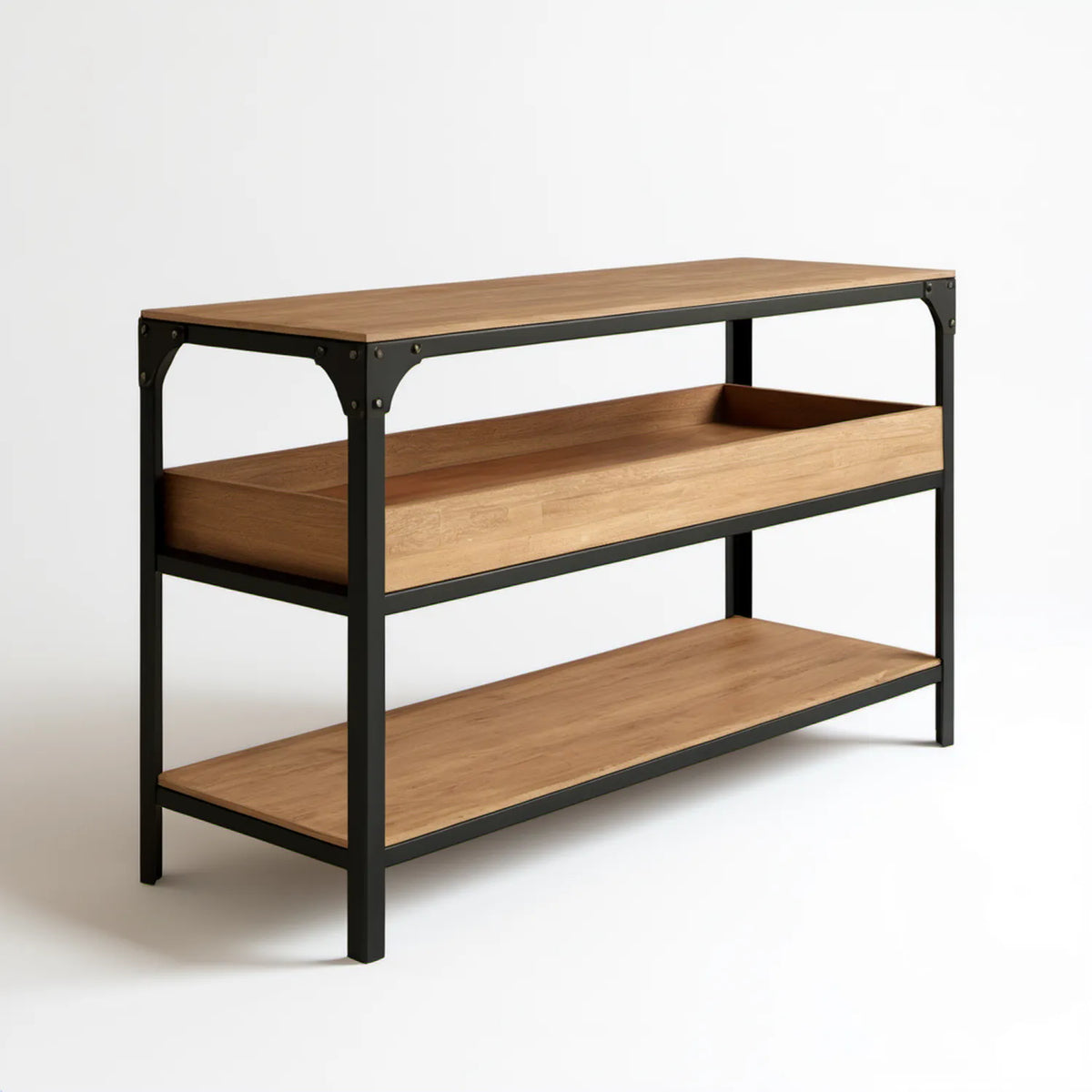 Konsola industrialna brązowo-czarna 120 x 35 x 80 cm z MDF i stalową ramą