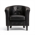 Czarny fotel klubowy Chesterfield półokrągły ze skóry syntetycznej PU, 80 x 75 x 78 cm