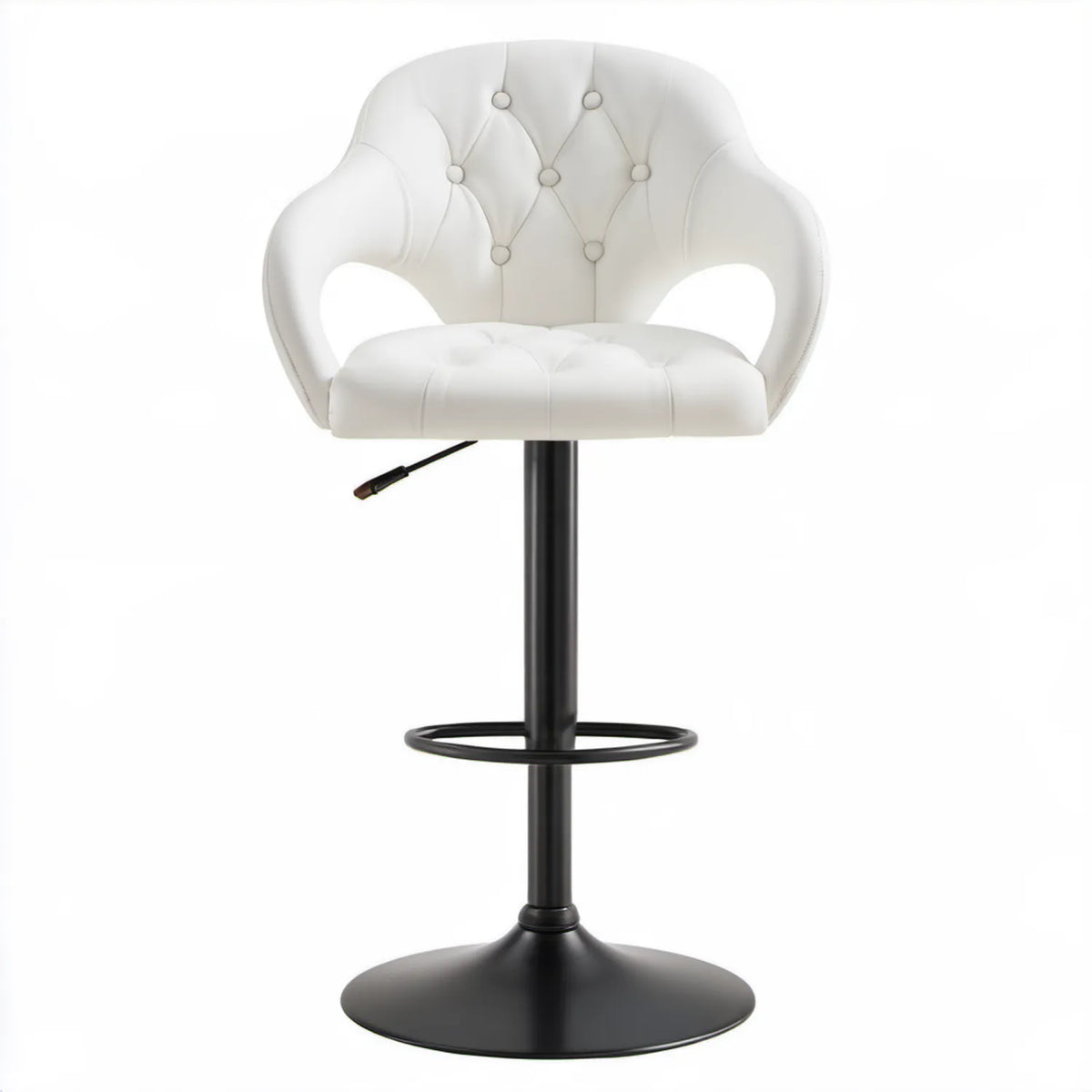 Biały obrotowy hoker barowy z ekoskóry PU, regulowana wysokość, 55 x 52 x 93–114 cm
